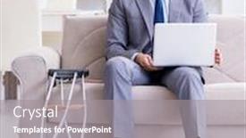  Presentation with broken leg - Beautiful slide set featuring businessman-with-crutches-and-broken backdrop and a gray colored foreground