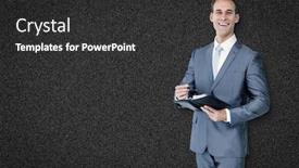  Presentation with diary - PPT theme featuring businessman-with-diary-against-black background and a dark gray colored foreground