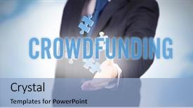  Presentation with crowdfunding - PPT layouts consisting of businessman with digital puzzle background and a light blue colored foreground