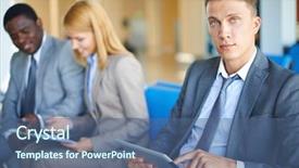  Presentation with digital - Audience pleasing theme consisting of businessman with digital tablet looking backdrop and a  colored foreground