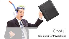  Presentation with equipment - Theme consisting of businessman-with-diving-equipment-holding background and a white colored foreground