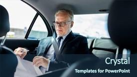  Presentation with car business - Slide deck with businessman with documents and pen background and a ocean colored foreground