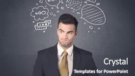  Presentation with bubble - Cool new presentation design with businessman with drawn speech bubble backdrop and a dark gray colored foreground