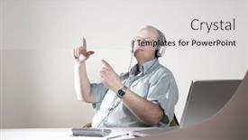  Presentation with relaxing - Audience pleasing presentation design consisting of businessman-with-earphones-relaxing backdrop and a light gray colored foreground