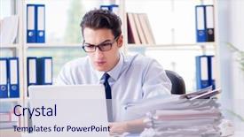  Presentation with burden - Cool new theme with businessman with excessive work paperwork backdrop and a  colored foreground