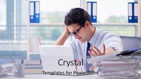  Presentation with employee anniversary work office - PPT theme having businessman with excessive work paperwork background and a  colored foreground