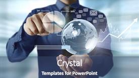  Presentation with financial - Presentation theme consisting of businessman with financial symbols coming background and a ocean colored foreground