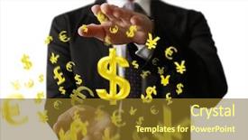  Presentation with financial management - Amazing presentation theme having businessman with financial symbols coming backdrop and a tawny brown colored foreground