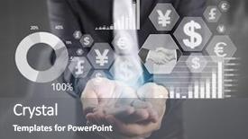  Presentation with financial - PPT layouts enhanced with businessman with financial symbols coming background and a gray colored foreground
