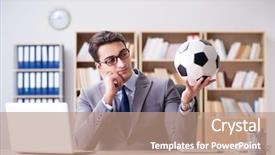  Presentation with football - Audience pleasing presentation consisting of soccer leadership - businessman with football ball backdrop and a coral colored foreground
