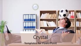  Presentation with football - PPT theme featuring bet sport - businessman with football ball background and a coral colored foreground