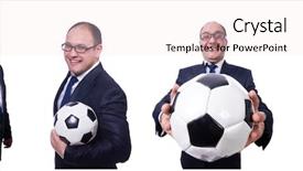  Presentation with football playbook - Colorful PPT layouts enhanced with soccer leadership - businessman with football on white backdrop and a lemonade colored foreground