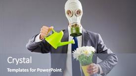  Presentation with gas - Slide deck enhanced with chemical warfare - businessman with gas mask background and a gray colored foreground