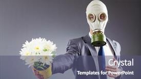  Presentation with gas - Colorful theme enhanced with chemical warfare - businessman with gas mask backdrop and a ocean colored foreground