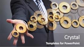  Presentation with organization - Amazing PPT layouts having businessman with gears concept backdrop and a dark gray colored foreground