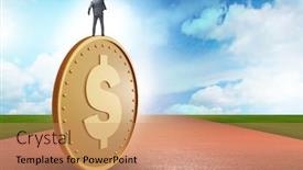  Presentation with dollar - Slides enhanced with businessman-with-giant-golden-dollar background and a coral colored foreground