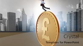  Presentation with golden - Colorful PPT theme enhanced with businessman-with-giant-golden-pound backdrop and a coral colored foreground