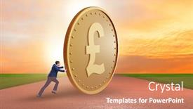  Presentation with golden - PPT layouts having businessman-with-giant-golden-pound background and a coral colored foreground