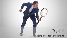  Presentation with magnifying glass - Colorful presentation enhanced with businessman-with-giant-magnifying-glass backdrop and a light gray colored foreground