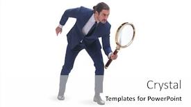  Presentation with magnifying glass - Colorful PPT layouts enhanced with businessman-with-giant-magnifying-glass backdrop and a white colored foreground