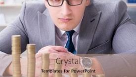  Presentation with business growth - Beautiful PPT theme featuring businessman with golden coins in business growth concept backdrop and a coral colored foreground