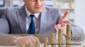  Presentation with business growth - Colorful presentation theme enhanced with businessman-with-golden-coins backdrop and a coral colored foreground
