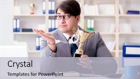  Presentation with gold stars - PPT layouts featuring businessman with golden cup background and a light gray colored foreground