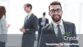  Presentation with green - PPT layouts having businessman-with-green-young-escape background and a dark gray colored foreground