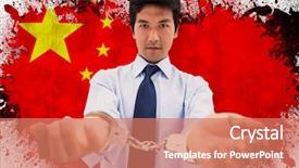  Presentation with china - Audience pleasing PPT layouts consisting of businessman with handcuffs against china backdrop and a coral colored foreground
