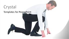  Presentation with knee - Amazing theme having businessman with hands and one knee on the floor on white background backdrop and a white colored foreground