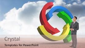  Presentation with colorful hands - Beautiful PPT theme featuring businessman with hands folded against colorful arrows in a desert landscape backdrop and a soft green colored foreground