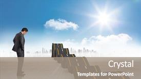  Presentation with bumpy road - Cool new PPT theme with businessman with hands on hips against bumpy road leading to city backdrop and a gray colored foreground