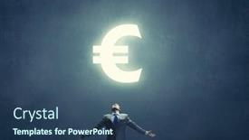  Presentation with spread - Theme with businessman with hands spread apart and euro sign above background and a ocean colored foreground