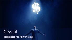  Presentation with spread - Cool new PPT theme with businessman with hands spread apart and dollar sign above backdrop and a navy blue colored foreground