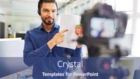  Presentation with recording - Presentation theme consisting of businessman-with-headset-and-document background and a ocean colored foreground