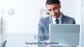  Presentation with workload - Presentation design consisting of businessman with heavy paperwork workload background and a light blue colored foreground