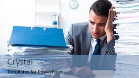  Presentation with workload - Theme with businessman-with-heavy-paperwork-workload background and a teal colored foreground