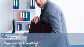  Presentation with workload - Presentation design having businessman-with-heavy-paperwork-workload background and a teal colored foreground