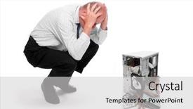  Presentation with disaster - PPT theme having businessman with his destroyed computer background and a  colored foreground