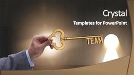  Presentation with teamwork - Colorful slide deck enhanced with businessman with key in teamwork backdrop and a dark gray colored foreground