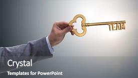  Presentation with teamwork - PPT theme enhanced with businessman with key in teamwork background and a gray colored foreground