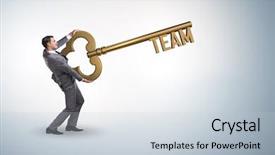  Presentation with teamwork - Presentation theme consisting of businessman with key in teamwork background and a lemonade colored foreground