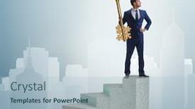  Presentation with career - Slide deck with businessman-with-key-to-success background and a light blue colored foreground