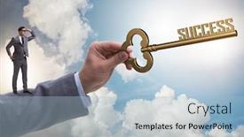  Presentation with business success - PPT theme featuring businessman-with-key-to-success background and a light blue colored foreground