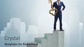  Presentation with career - Slide set featuring businessman-with-key-to-success background and a light blue colored foreground