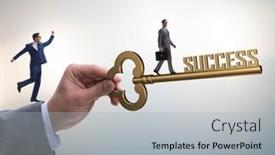  Presentation with business success - Cool new slide deck with businessman-with-key-to-success backdrop and a light gray colored foreground