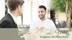  Presentation with business partner - Presentation design consisting of businessman-with-knife-and-fork background and a  colored foreground