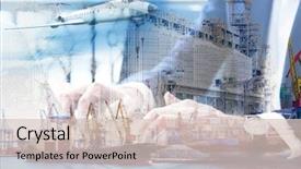  Presentation with seaport - Beautiful presentation theme featuring businessman with laptop and seaport backdrop and a lemonade colored foreground