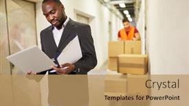  Presentation with checks - Amazing slide set having businessman-with-laptop-computer backdrop and a coral colored foreground