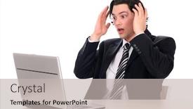  Presentation with hands holding be brave word - Beautiful PPT theme featuring businessman with laptop holding head in hands backdrop and a light gray colored foreground